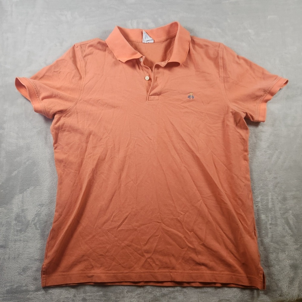 Brooks Brothers Shirt Mens Large Orange Polo Short Sleeve Slim Fit Cotton